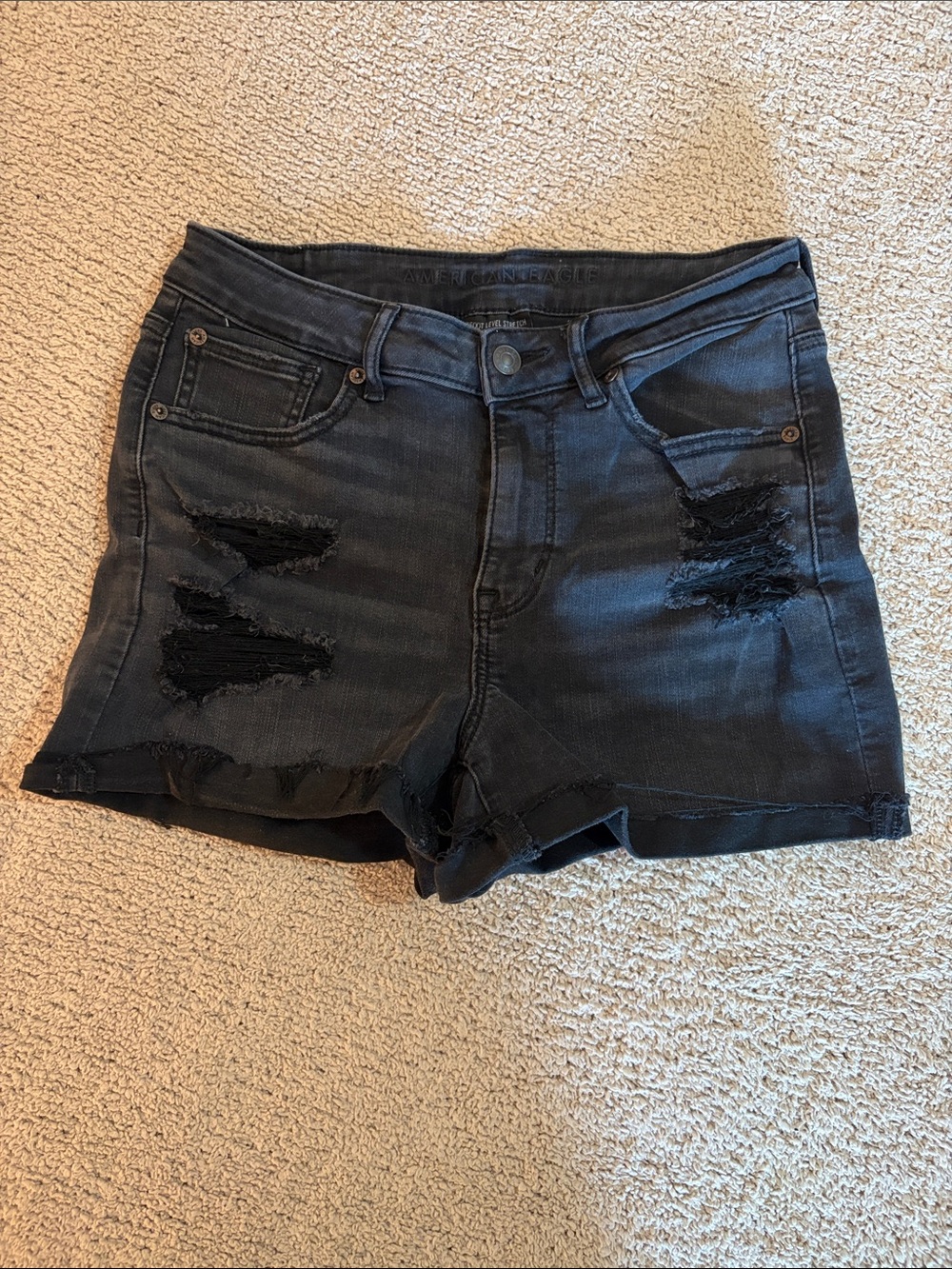 American Eagle Outfitters Hi-Rise Shortie Black Distressed Denim Shorts
